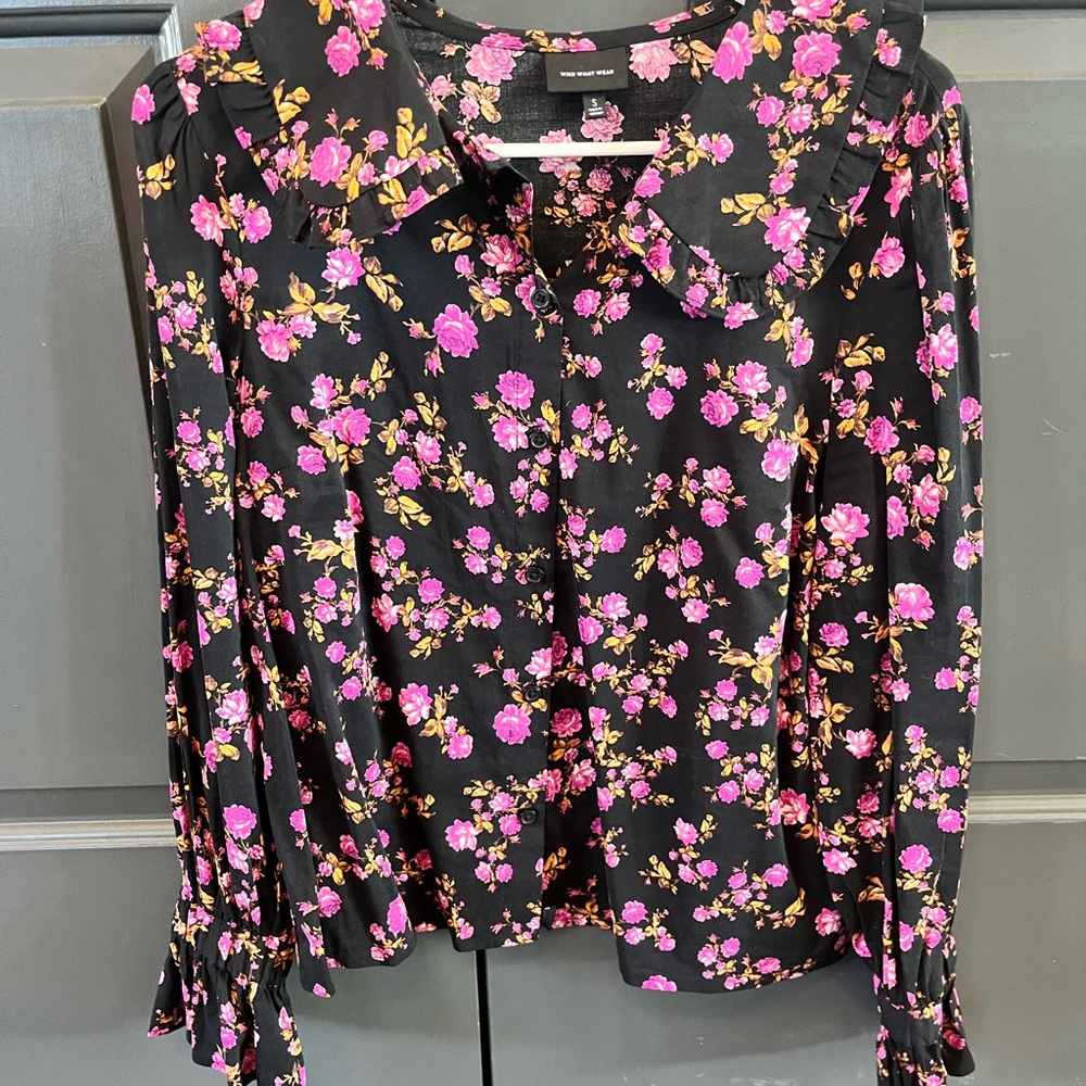 Topshop Floral Blouse - Black and Pink
